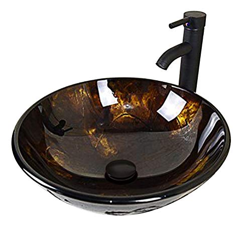 70% Off Everything Sliverylake Artistic Bathroom Glass Vessel Sink Bowl with Oil Rubbed Bronze Faucet Pop-up Drain