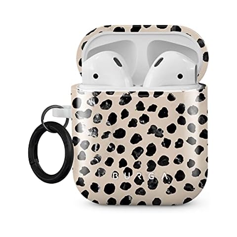 Burga Airpod Hardcase Compatible with Apple Airpods 2 & 1 Charging Case, Black Polka Dots Pattern Nude Almond Latte Fashion Cute for Girls, Protective Hard Plastic Case Cover