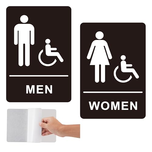 Image of (2 Pack) Restroom Signs - Acrylic Restroom Sign for Business with Strong Self-Adhesive, Bathroom Door Signs for Home Office or Wall, Waterproof and Easy to Install (9 x 6 Inches Men /Women)
