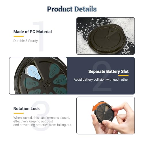Image of Kiorafoto Rotatable Size 675 LR44 Battery Case,Slim Portable Cell Coin Battery Holder with Keychain for 8X LR44 AG13 SR44 P675 Batteries(NOT Fit Extra Long Tab)