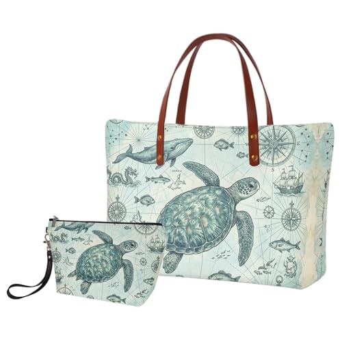 Image of 2PCS Tote Bag for Women Top Handle Purse with Wallet, Hobo Bag Tote Shoulder Bag with PU Cosmetic Bag