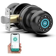 Anweller Smart Door Knob with Lock, Fingerprint Code Keypad Keyless Entry Electronic Digital Biometric Bluetooth App Control Doorknob for Bedroom Interior Apartment Garage - Black