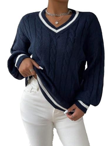Image of ZAFUL Women's Cropped Sweater V-Neck Long Sleeve Pullover Jumper Knit Top | Crop Length, Ribbed Knit, Double V design, White sweater, Raglan sleeves, lantern sleeve, Fall & Winter, Loose fit, Oversized