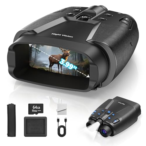 TELUHA Night Vision Goggles, 4K Night Vision Binoculars with 3.99' HD Screen, 10000mAh Rechargeable, 64GB Card Included for Wildlife Observation & Surveillance