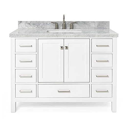 DKB Beckford Series 49" Inch Single Rectangle Sink Bathroom Vanity Cabinet in White | Carrara White Marble Countertop | 2 Soft Closing Doors | 9 Full Extension Dovetail Drawers | No Mirror