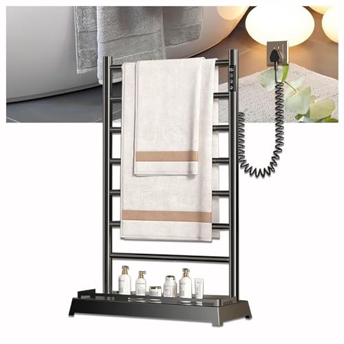 Floor Standing Creative Electric Towel Rack Freestanding Electric Towel Rack, Freestanding Heated Towel Rack With Universal Wheels Adjustable Temperature LED Display Heated Towel Warmer (Color : Blac
