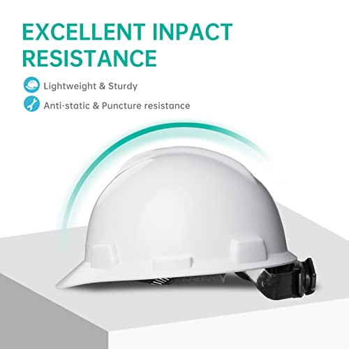 Andanda Hard Hat, White Hdpe Construction Hard Hats For Men, Safety Helmet With 6 Pt. Self Adjustable Ratchet Suspension For Safety Work, Ansi Z89.1 #TOP3