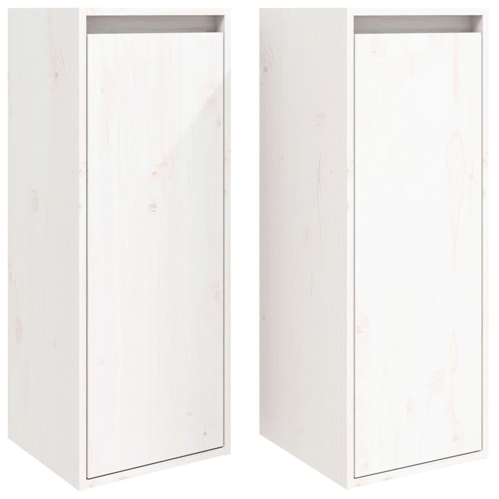 Set of 2 White Solid Pine Wood Floating Wall Cabinets | Each 11.8"x11.8"x31.5" unit provides space-saving storage for living rooms, bedrooms, and media centers.