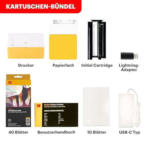 KODAK Dock Plus Foto-Drucker 4PASS für Smartphones, Sofortdrucker mit 10×15 cm Fotos, Fotodrucker mit 40 Blatt Bundle