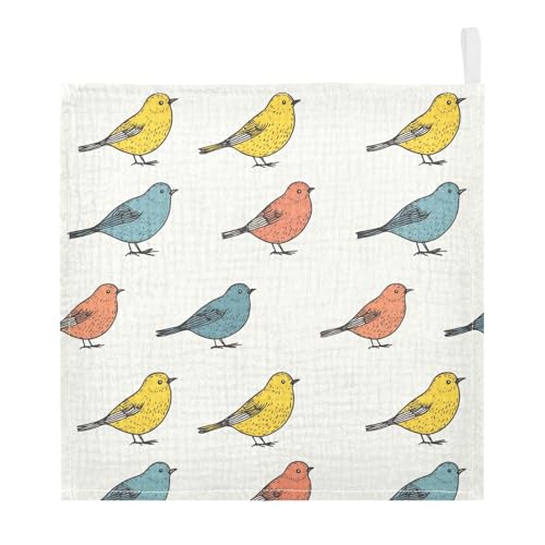 vvfelixl Baby Muslin Washcloths Colorful Cute Bird Baby Burp Cloths Cotton Babys Face Towel for Newborn Infants Boys Girls Soft and Absorbent 11.8 X 11.8 in, 3 Pack