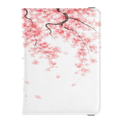 Passport Holder Cover Wallet Vaccine Card Holder Leather Card Case Japanese Cherry Tree Blossom Travel Document Organizer