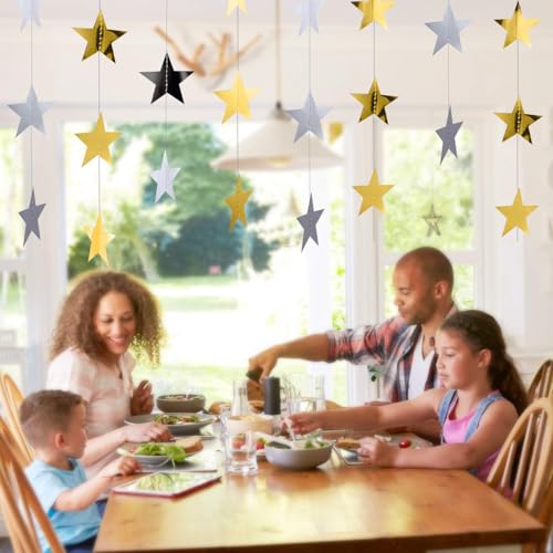 Image of Patelai 78 Feet Glitter Star Garland Banner 2026 Party Decoration Double Side Star Hanging String Streamer Paper Twinkle for Graduation Wedding Birthday (Gold and Silver)