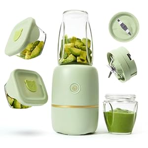 Bubble Blender, Baby Food Maker & Puree Blender with 2 Borosilicate Glass Cups, Compact Baby Bullet for Smoothies, Hands-Free One-Touch, 200W Motor, Sage