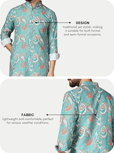 Image of Leriya Fashion Men's Kurta | Rayon Printed Kurta for Men | Chinese Collar Long Sleeves | Straight Knee Length Kurtas | for Festival | Function | Occasion Wear Fancy Kurta for Boys