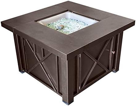 Hiland Fire Pit Table with burner installed and glass media.