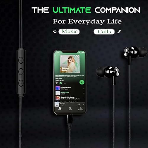 Image of Kratos Tune V4 Black C Type Earphones Wired, Inline Control Type c Headphones with Mic, Sweat Resistant, Comfort Fit Type c Earphone with Volume Control,Metallic c pin Earphones