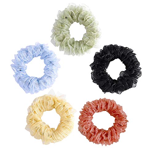 Casdre Chiffon Hair Scrunchies Black Lace Hair Rope Elastic Hair Ties Ponytail Holder Hair Accessories for Women and Girls(Pack of 5)