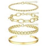 TEN MIRO 16k Chunky Gold Plated Bracelets for Women Non Tarnish, Womens Gold Plated Bracelets Stack Layered Chunky Chain Bracelets Waterproof Bangle Cuff Bracelet Mothers' Day Jewelry Gifts