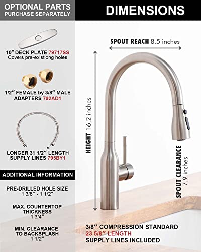 Darnok 79722Ss Colin Kitchen Sink Faucet With Pull Down Sprayer, Stainless Steel #TOP5