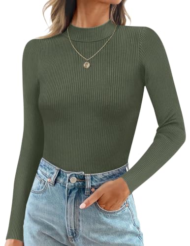 Ekouaer Mock Turtle Necks Tops for Women Long Sleeve Ribbed Thermal Shirts - image 1