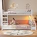 ADORNEVE Low Bunk Bed Twin Over Twin with Sling Bookshelves, Storage Drawers & Power Outlet, LED Metal Floor Bunk with Full-Length Guardrail & Metal Slats, No Box Spring Needed, for Kids, White