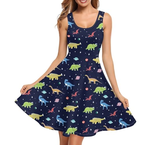 Image of Women Stylish Tank Dresses Sleeveless Round Neck Midi Casual Dress with Pocket for Summer