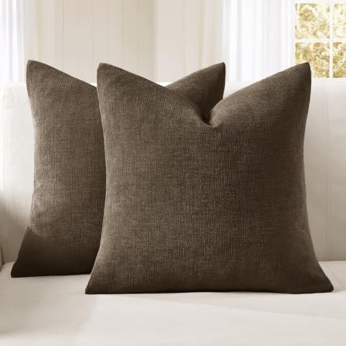 MIULEE Chocolate Brown Chenille Couch Throw Pillow Covers, 20x20