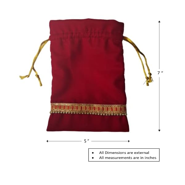 Fabjute Red Velvet Potli Bag for Return Gifts (Pack of 5) (Velvet-Red, 7x5) - Image 6