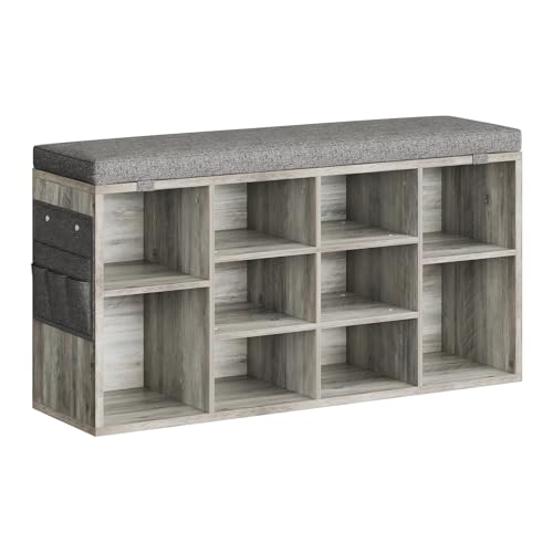 GarveeHome Shoe Storage Bench, 10 Cubbies Storage Organizer with Cushion, Adjustable Shelves, Accessories Bag, 3-Tier Entryway Shoe Storage for Mudroo