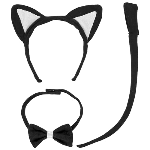 W WIDMANN MILANO Party Fashion - Set di costumi da gattino per bambini, cerchietto con orecchie, papillon, coda, gatto, gattopardo, animale, festa a tema, carnevale