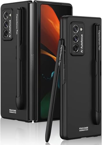 ZKGCG Compatible with Samsung Galaxy Z Fold 2-5G Smartphone Case[Black] Cover S Pen Holder Ultra Thin Matte TPU Bumper Shockproof 360° Protection Case+3D Tempered Glass for Galaxy Z Fold 2-2020