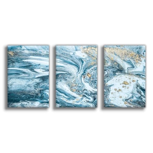 Impression sur toile abstraite de qualite superieure bleu et or en 50x75cm