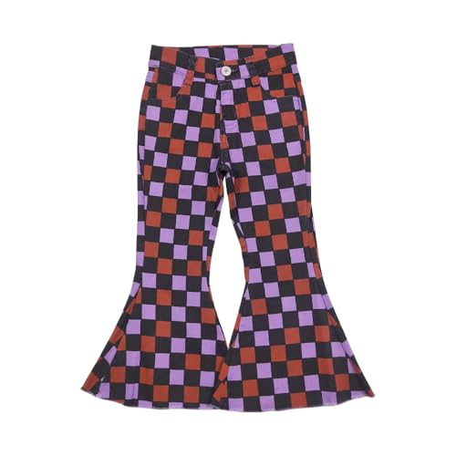 Toddler Girl Purple Checkerboard Jeans Denim Bell Bottom Pants
