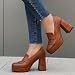 Imagen de Genérico Mujer Tacón Alto Grueso Mocasines De Plataforma Punta Cuadrada Cuero PU Zapatos De Vestir con Borlas Sin Cordones Estilo Vintage