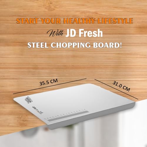 Image of JD FRESH 304 Stainless Steel Vegetable Cutting Board /Chopping Board /Cutting Board /Non Slip /Chopping Board for Kitchen /Kitchen Cutting Boards /Vegetable Cutter Steel (35.5 x 31 cm)