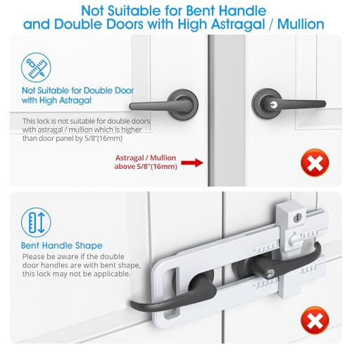 AST Double Door Lockout Device, French Door Reinforcement Lock with 3 Keys, Lockout to Double Door Knobset and Handleset, Childproof Door Lock, Premium Version (Matte White with Keyed Differ) by AST - Image 7