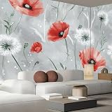 Carta da Parati Fiore Papavero Rosso 3D Con Petali Rossi fotomurale da parete, 150×105 cm Murale Decorazione Muro Poster Gigante Design fotomurali Soggiorno Camera