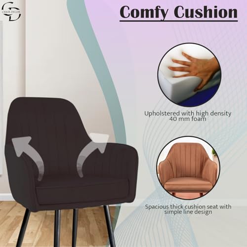 Image of Velvet Accent Chair | Luxury Upholstered Armchair with Sturdy Metal Legs | Modern Comfortable Chair for Living Room, Bedroom, Office, or Cafe (Black Legs, Black)