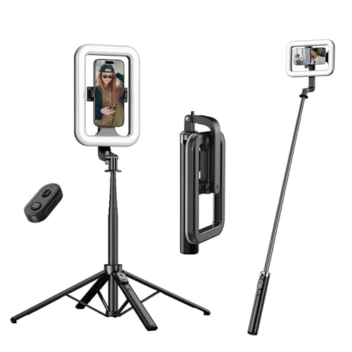 Image of Kratos K46 Big LED Light with 72 Inch Selfie Stick Tripod Stand for Phone, Bluetooth Remote for Content Creators, Reels, YouTube, Travelling & Makeup, Compatible with GoPro, iPhone & Smartphones