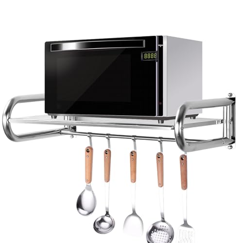 Consejos para Comprar Mueble para Microondas y Garrafon comprados en linea. 42 HOEXIUO Soporte para Microondas, Base para Microondas de Acero Inoxidable, Repisa para Microondas con Gancho, Apta para Uso en Cocina