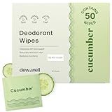 Dew Well Deodorant Wipes - Individually Wrapped Travel Wipes - On-the-Go Travel Toiletries - Natural Deodorant Formula - 50 Count, Pack of 1, Cucumber