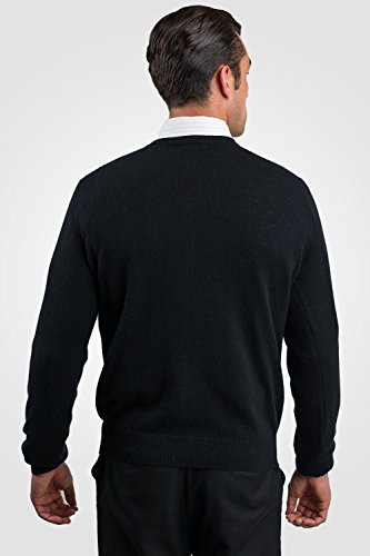 JENNIE LIU Men's 100% Pure Cashmere Long Sleeve Pullover V Neck Sweater (XXL, Black)3