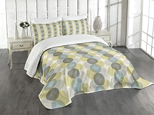 Lunarable Circle Bedspread, Flower Of Life Design Vintage Fifties Midcentury Atomic Art Movement Inspired, Decorative Quilted 3 Piece Coverlet Set With 2 Pillow Shams, King Size, Sepia Beige #TOP14