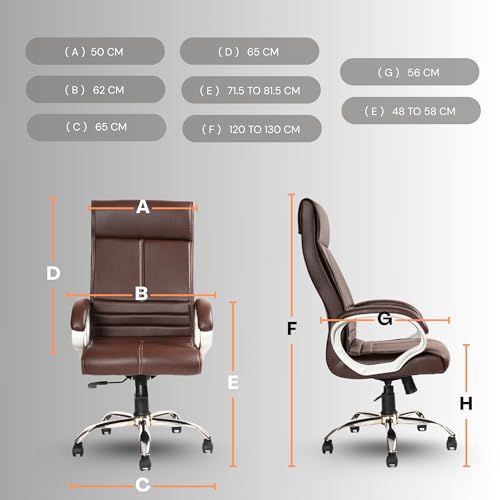 Image of INNOWIN Phantom High Back Leatherette Office Chair with 3 Years Limited Warranty | Ergonomic Leather Orthopedic Executive Boss Chair with Spacious Cushioned Seat | Heavy Duty Metal Base | Brown