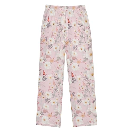 Flower Long Pajama Pants Elastic Waist PJ Bottoms with Pockets S A1111672