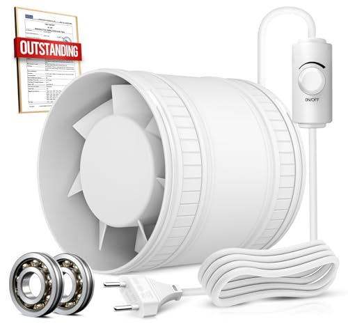 BUMSOU Rohrventilator 100 mm Regelbare Geschwindigkeit, 145m³/h Rauchabzug Ventilator, Rohrlüfter Leise mit Doppelkugellagermotor, Inline Abluftventilator, Bad Lüfter für Gewächshaus Zelt Garage WC