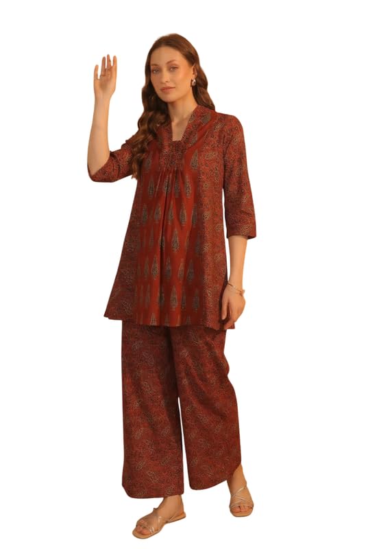 jisora Women's Maroon Printed Cotton Co-ord Set-picture-20