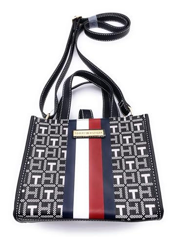 Tommy Hilfiger Bolsa de ombro pequena feminina, Preto, branco, One Size
