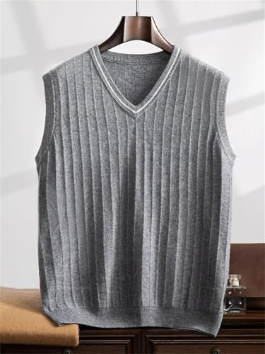 Men's V-Neck Cashmere Waistcoat Winter Striped Sleeveless Pullover Sweater Goat Cashmere Vest2