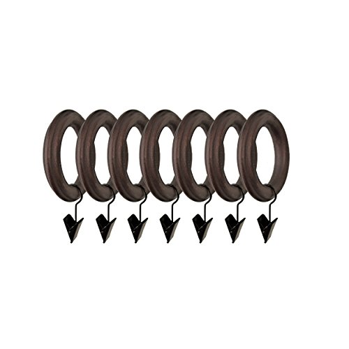 BEME International 2-Inch Diameter Wood Drapery Clip Rings Sienna, Set of 7